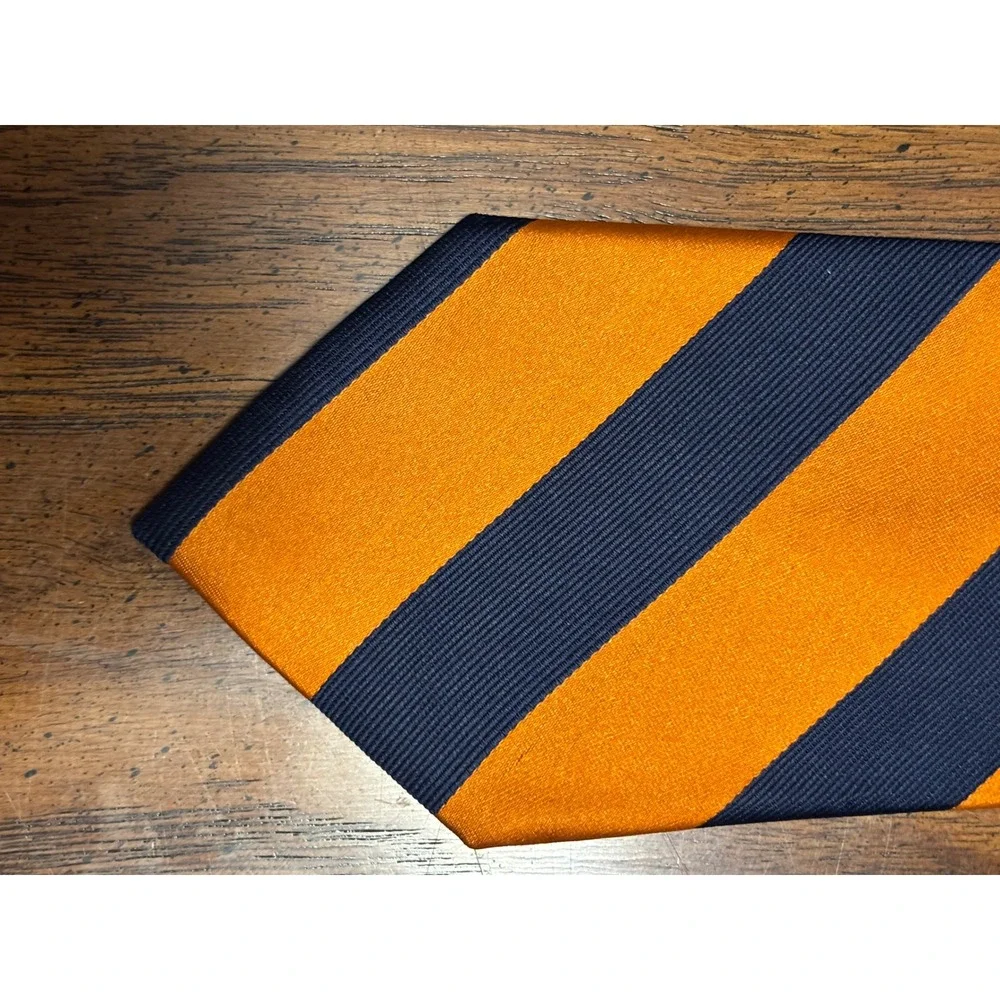 US Polo Assn‎ Mens Silk Necktie Orange Navy Blue Striped Repp Tie 57x3.5